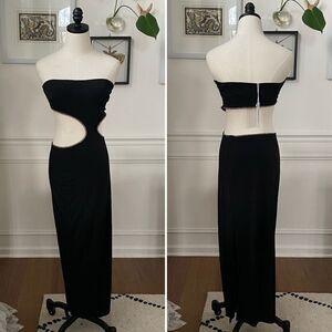 NWT Saints & Secrets Dress Gown Cut Out Strapless Black Copper Bling M